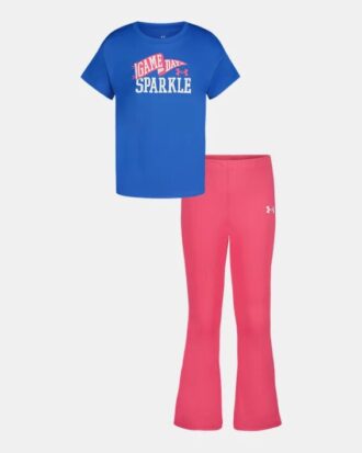 Glitter Logo & Side-Stripe Infant Short Sleeve & Yoga Pants Set
